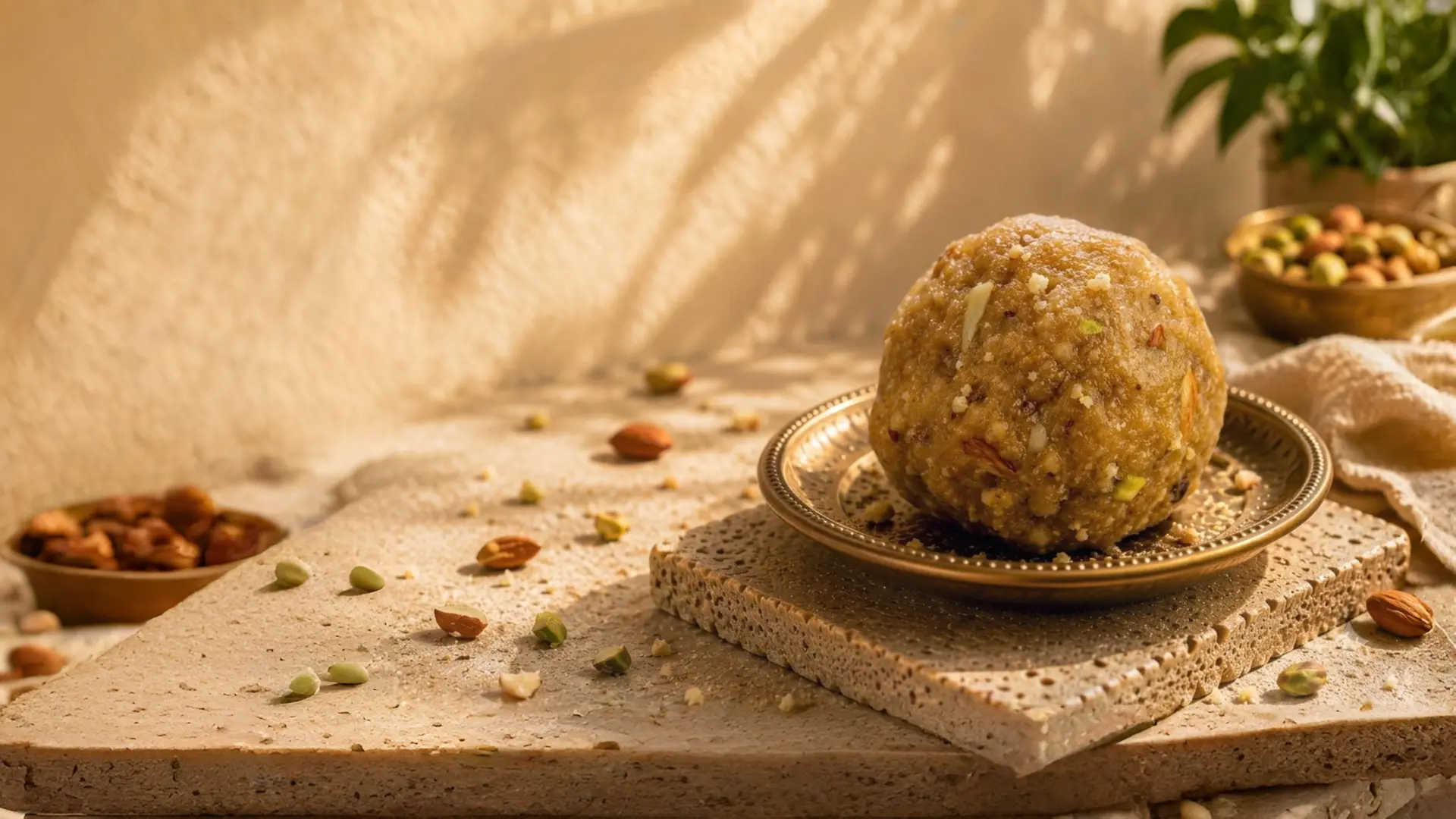 Handmade Panjari Ladoo on a brass plate