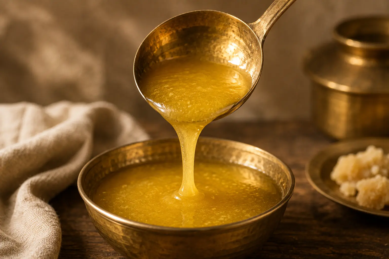 Pure desi ghee in warm golden light