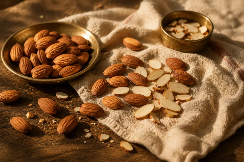 Whole almonds, visible in every Panjari Ladoo